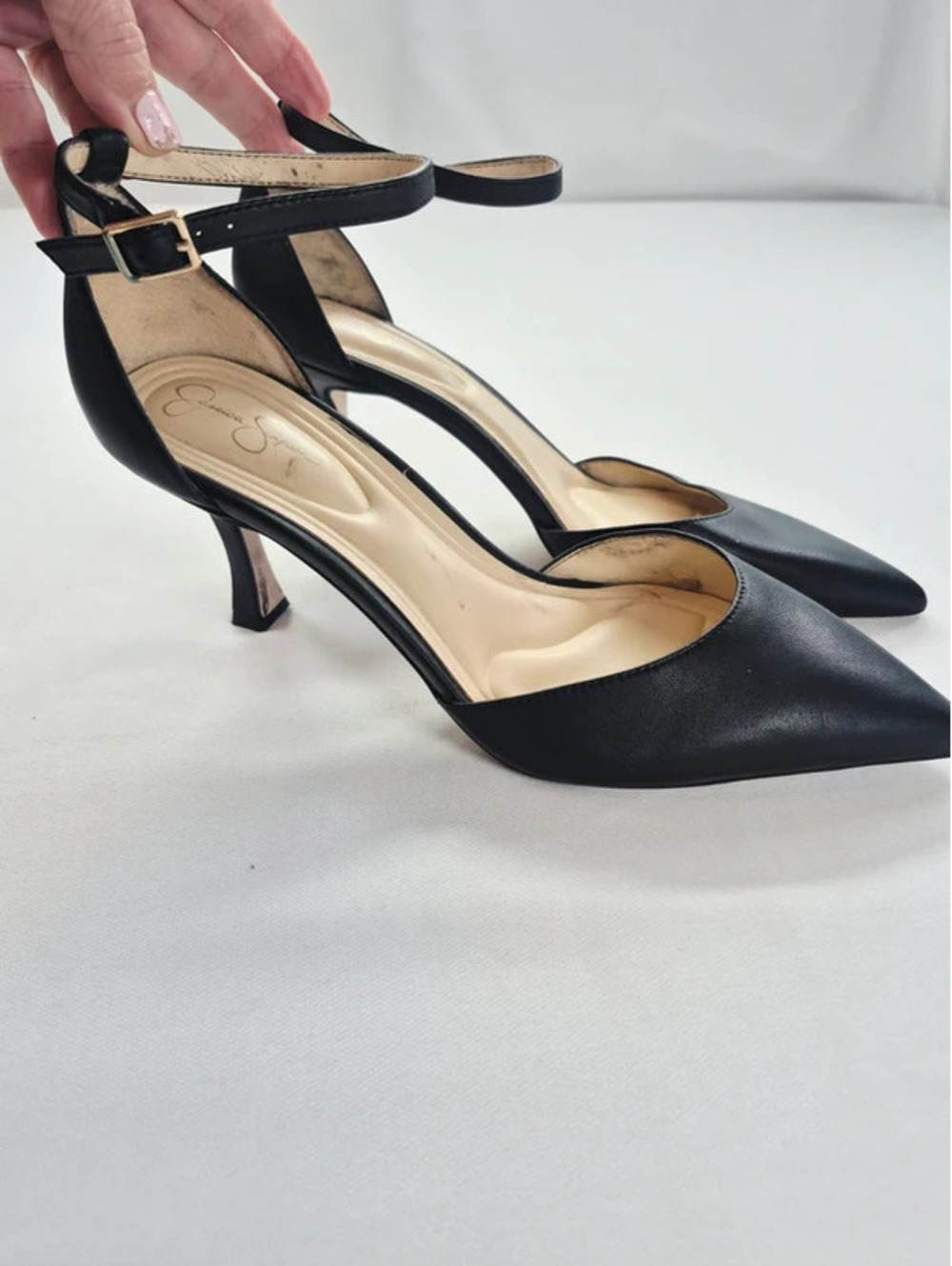 Jessica Simpson Black Women's 9 Foxena Pointed Toe Ankle Strap Pumps Shoes